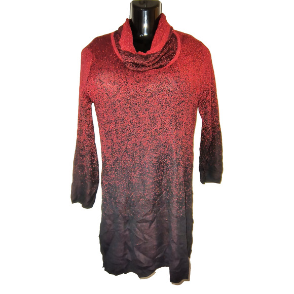 Hannah Dresses & Skirts - HANNAH Women’s Red to Black Gradient Long Sleeve High Neck Dress Size L W004